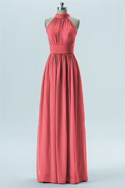 Chiffon Column Halter Sleeveless Bridesmaid Dress-B13649