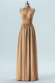 Chiffon Column Halter Sleeveless Bridesmaid Dress-B13649