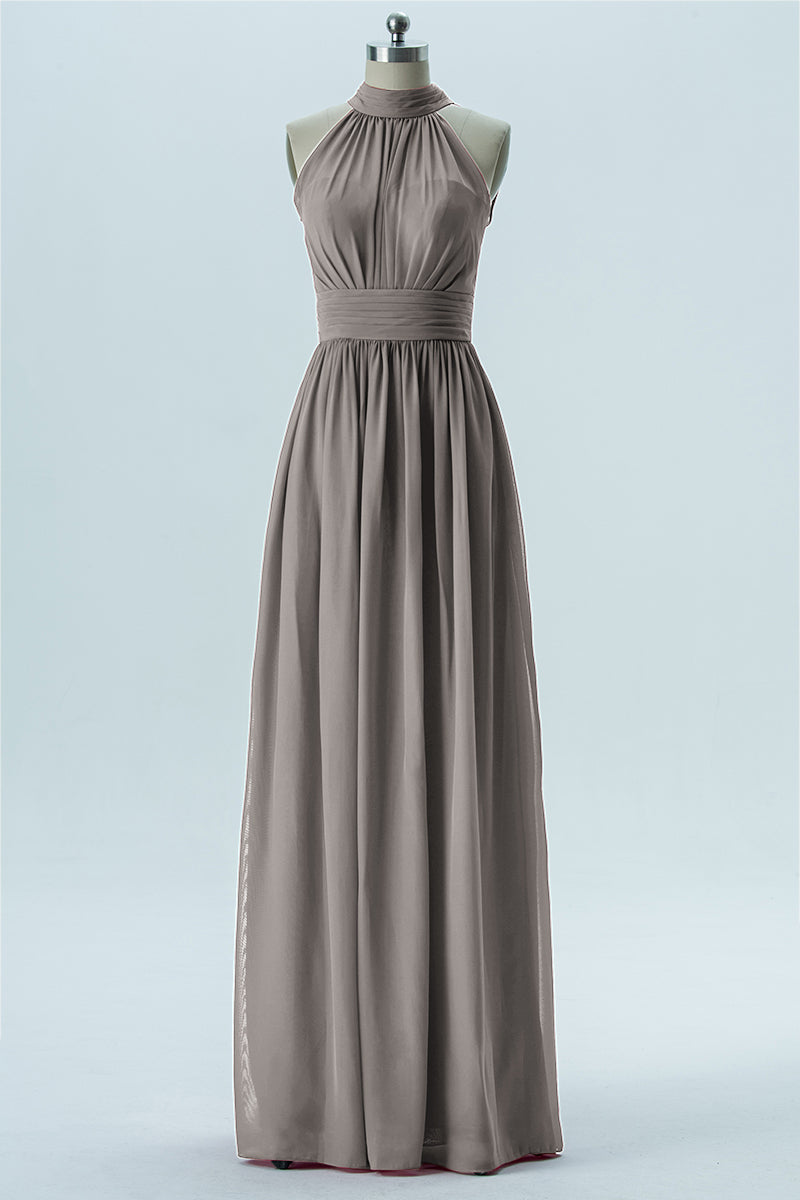 Chiffon Column Halter Sleeveless Bridesmaid Dress-B13649