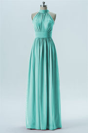 Chiffon Column Halter Sleeveless Bridesmaid Dress-B13649