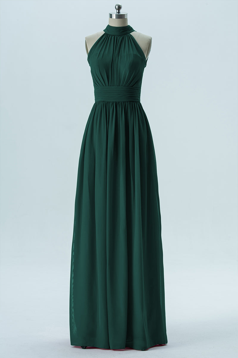 Chiffon Column Halter Sleeveless Bridesmaid Dress-B13649