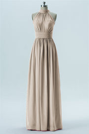 Chiffon Column Halter Sleeveless Bridesmaid Dress-B13649