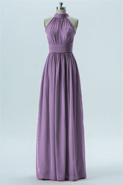 Chiffon Column Halter Sleeveless Bridesmaid Dress-B13649