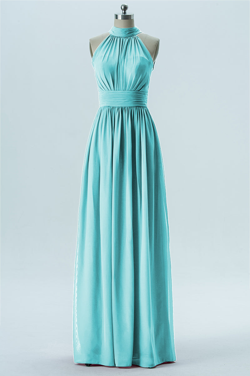 Chiffon Column Halter Sleeveless Bridesmaid Dress-B13649
