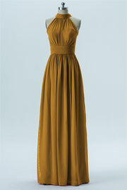 Chiffon Column Halter Sleeveless Bridesmaid Dress-B13649