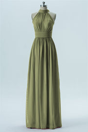 Chiffon Column Halter Sleeveless Bridesmaid Dress-B13649