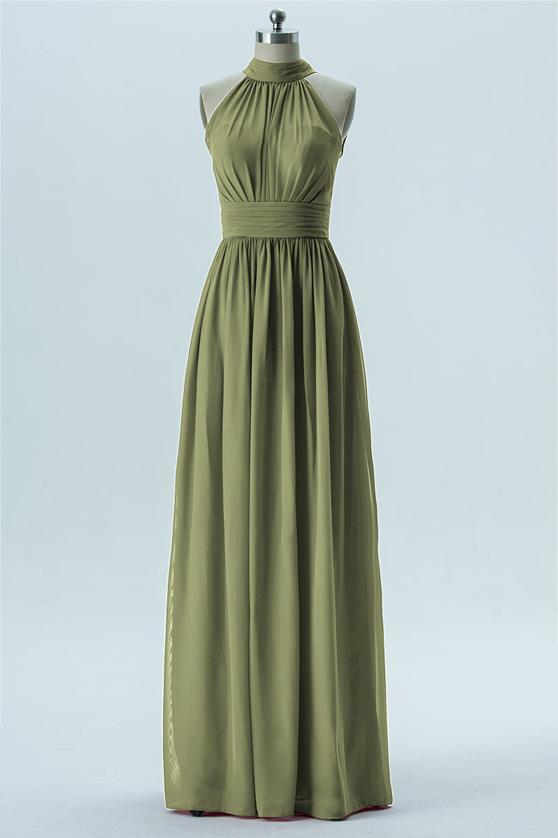 Chiffon Column Halter Sleeveless Bridesmaid Dress-B13649