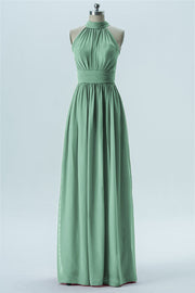 Chiffon Column Halter Sleeveless Bridesmaid Dress-B13649