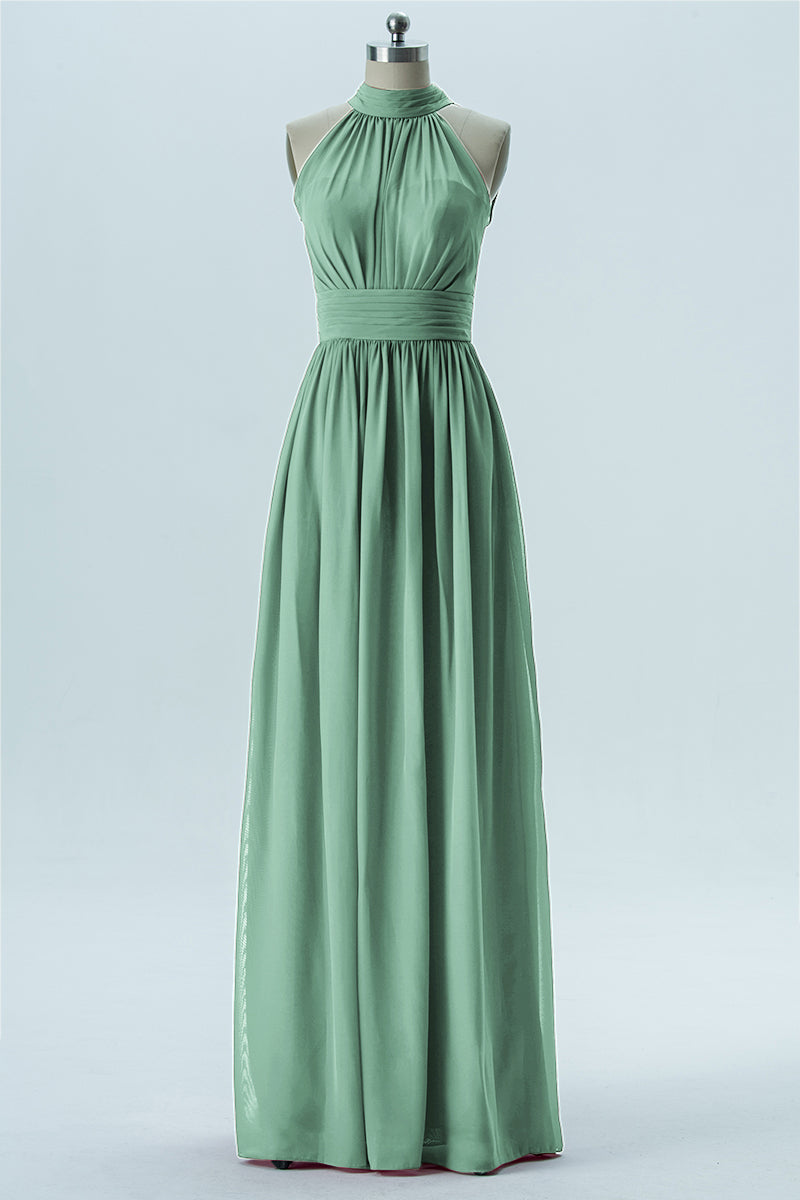 Chiffon Column Halter Sleeveless Bridesmaid Dress-B13649
