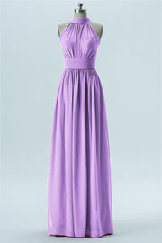 Chiffon Column Halter Sleeveless Bridesmaid Dress-B13649
