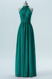 Chiffon Column Halter Sleeveless Bridesmaid Dress-B13649