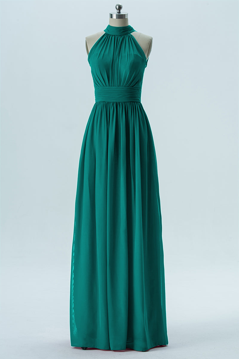 Chiffon Column Halter Sleeveless Bridesmaid Dress-B13649