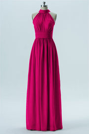 Chiffon Column Halter Sleeveless Bridesmaid Dress-B13649