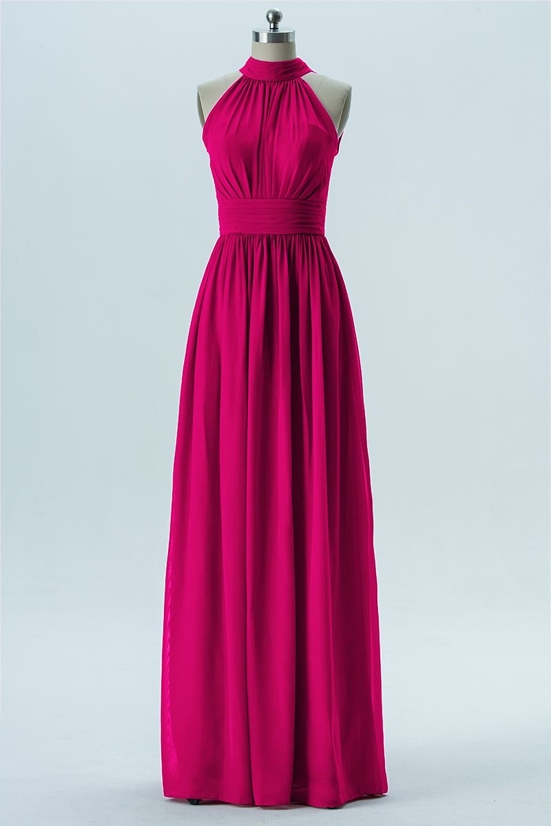 Chiffon Column Halter Sleeveless Bridesmaid Dress-B13649