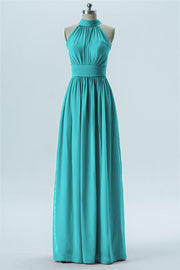 Chiffon Column Halter Sleeveless Bridesmaid Dress-B13649