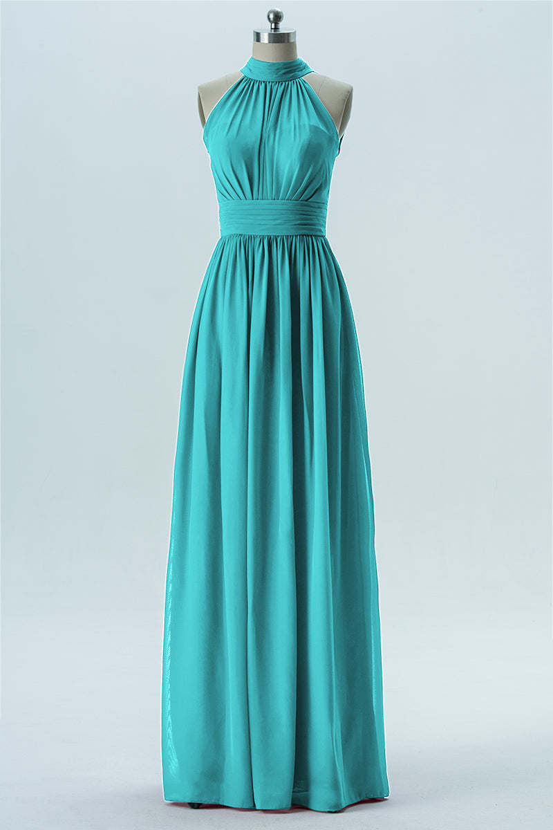 Chiffon Column Halter Sleeveless Bridesmaid Dress-B13649