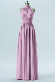 Chiffon Column Halter Sleeveless Bridesmaid Dress-B13649