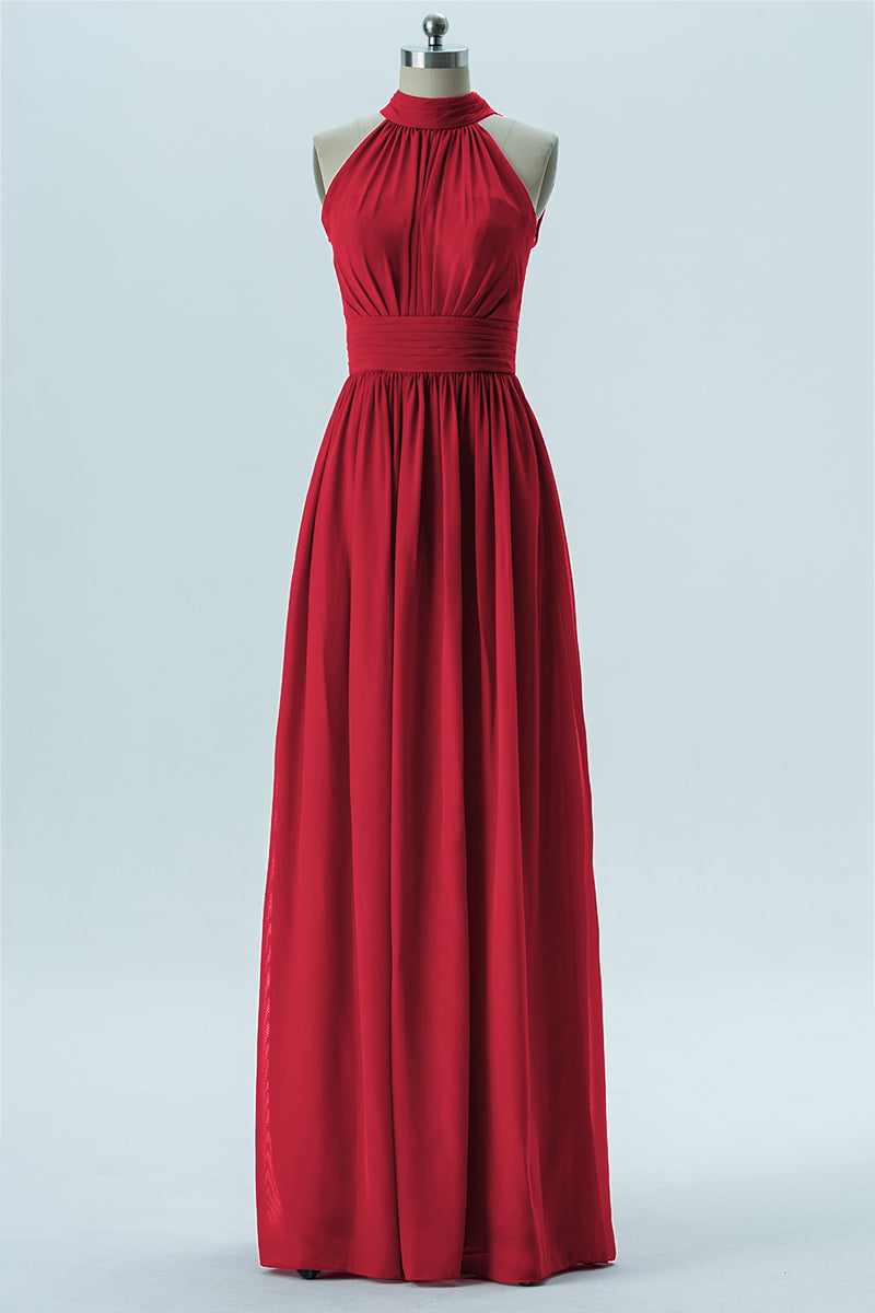 Chiffon Column Halter Sleeveless Bridesmaid Dress-B13649