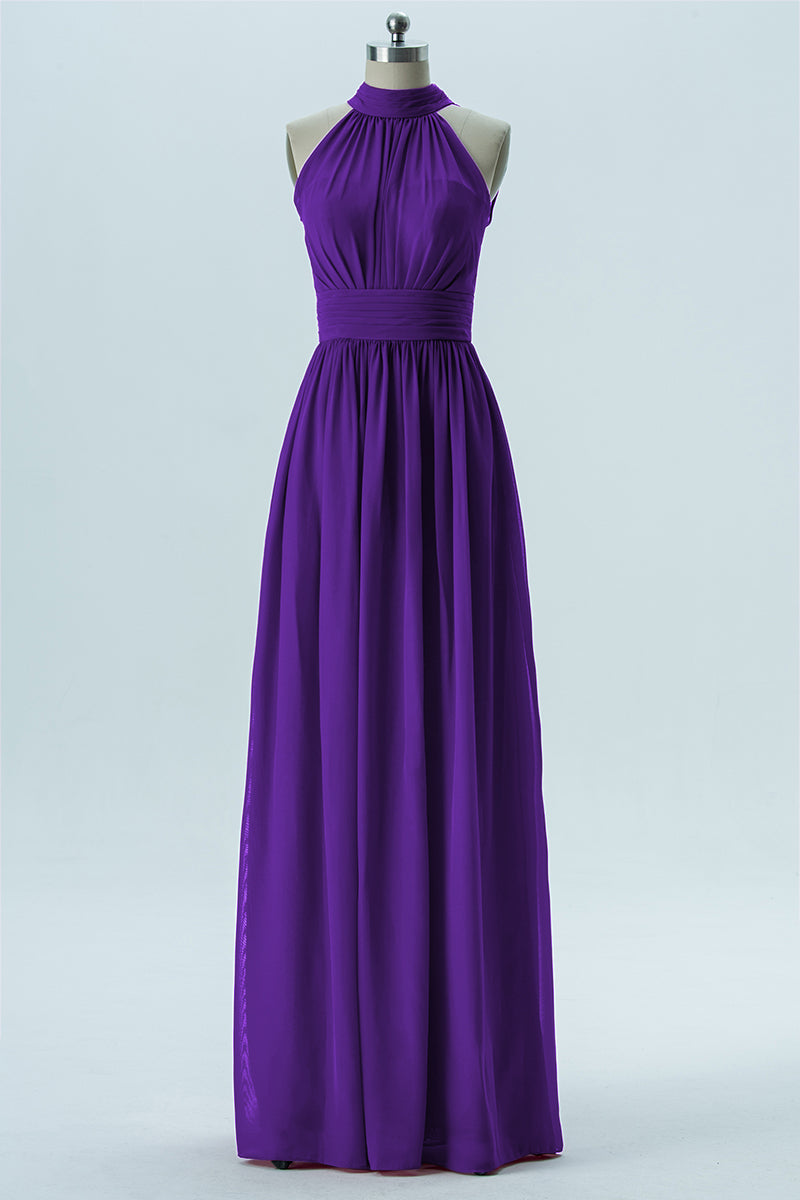 Chiffon Column Halter Sleeveless Bridesmaid Dress-B13649