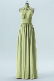 Chiffon Column Halter Sleeveless Bridesmaid Dress-B13649