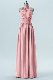 Chiffon Column Halter Sleeveless Bridesmaid Dress-B13649