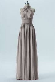 Chiffon Column Halter Sleeveless Bridesmaid Dress-B13649