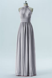 Chiffon Column Halter Sleeveless Bridesmaid Dress-B13649