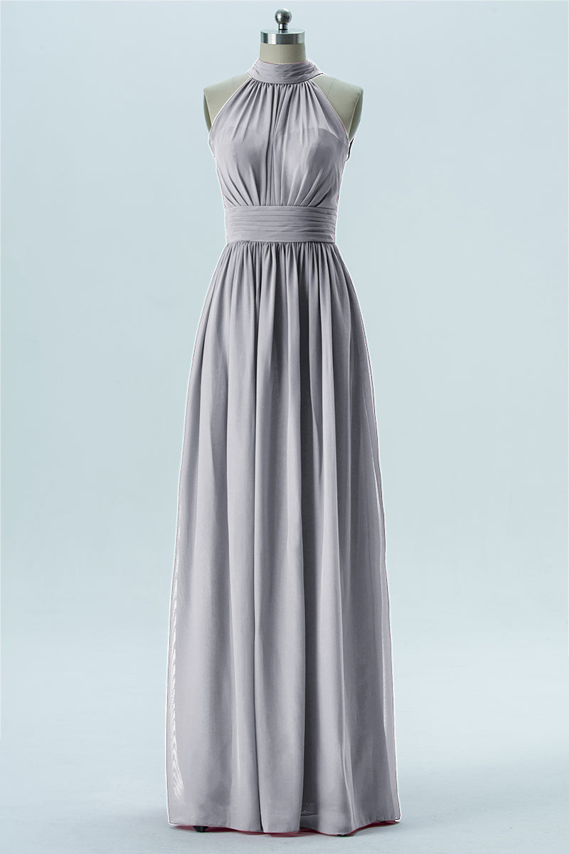 Chiffon Column Halter Sleeveless Bridesmaid Dress-B13649