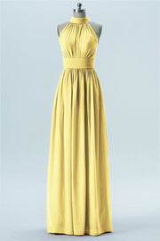 Chiffon Column Halter Sleeveless Bridesmaid Dress-B13649