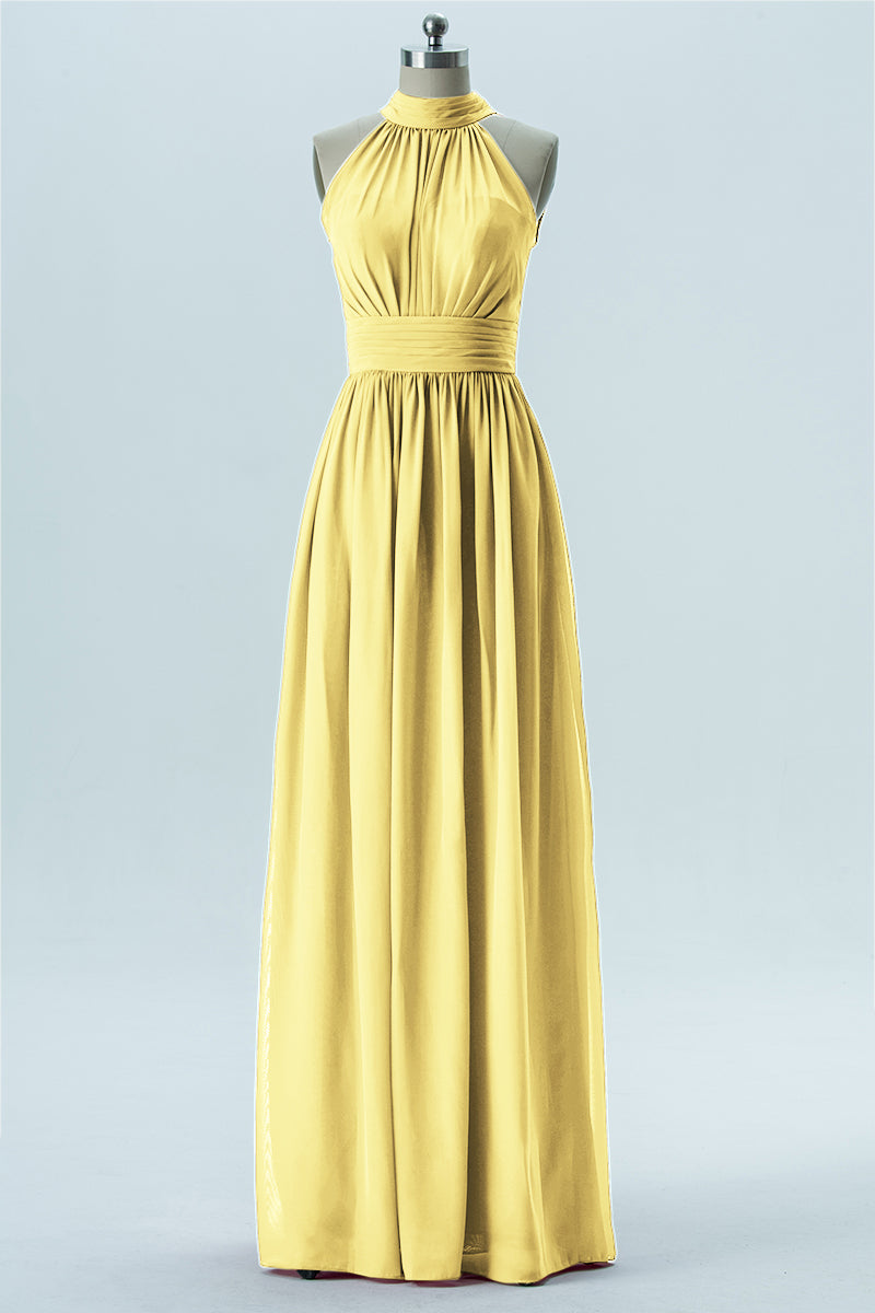 Chiffon Column Halter Sleeveless Bridesmaid Dress-B13649