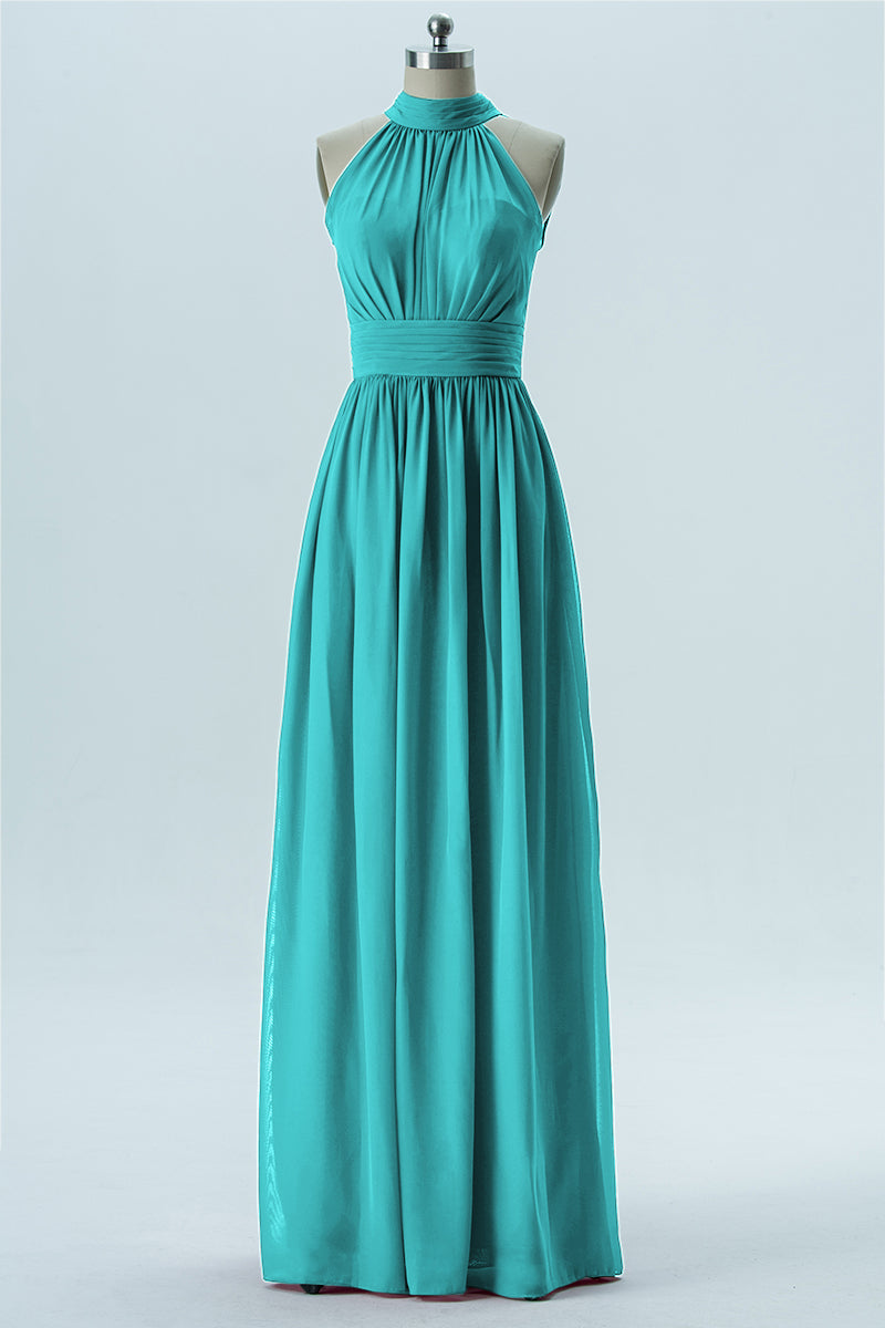 Chiffon Column Halter Sleeveless Bridesmaid Dress-B13649