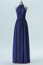 Chiffon Column Halter Sleeveless Bridesmaid Dress-B13649
