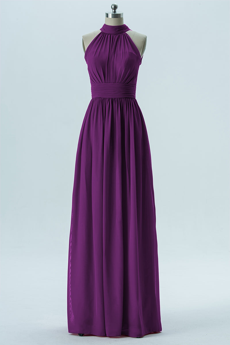 Chiffon Column Halter Sleeveless Bridesmaid Dress-B13649