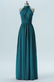 Chiffon Column Halter Sleeveless Bridesmaid Dress-B13649