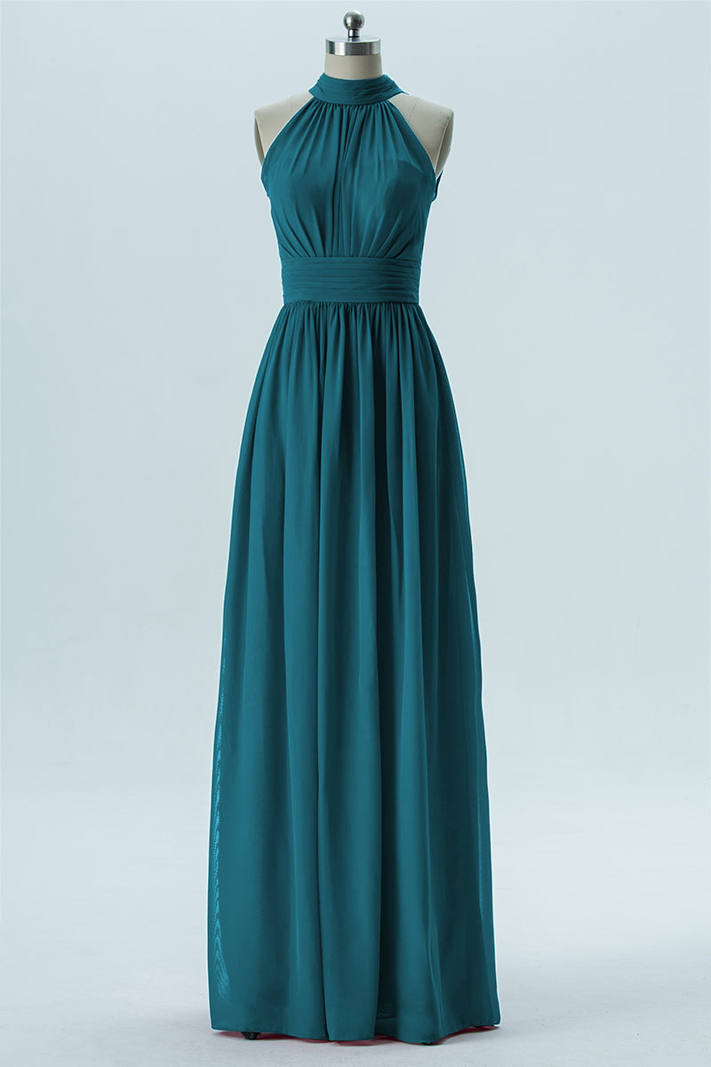Chiffon Column Halter Sleeveless Bridesmaid Dress-B13649