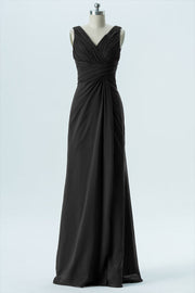 Chiffon Column V-Neck Sleeveless Bridesmaid Dress-B13650