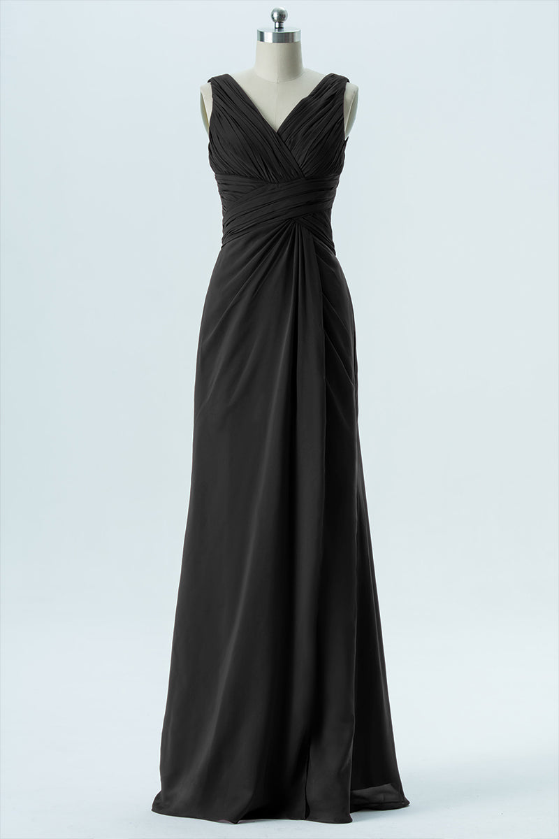 Chiffon Column V-Neck Sleeveless Bridesmaid Dress-B13650