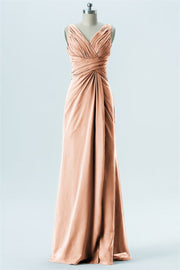 Chiffon Column V-Neck Sleeveless Bridesmaid Dress-B13650