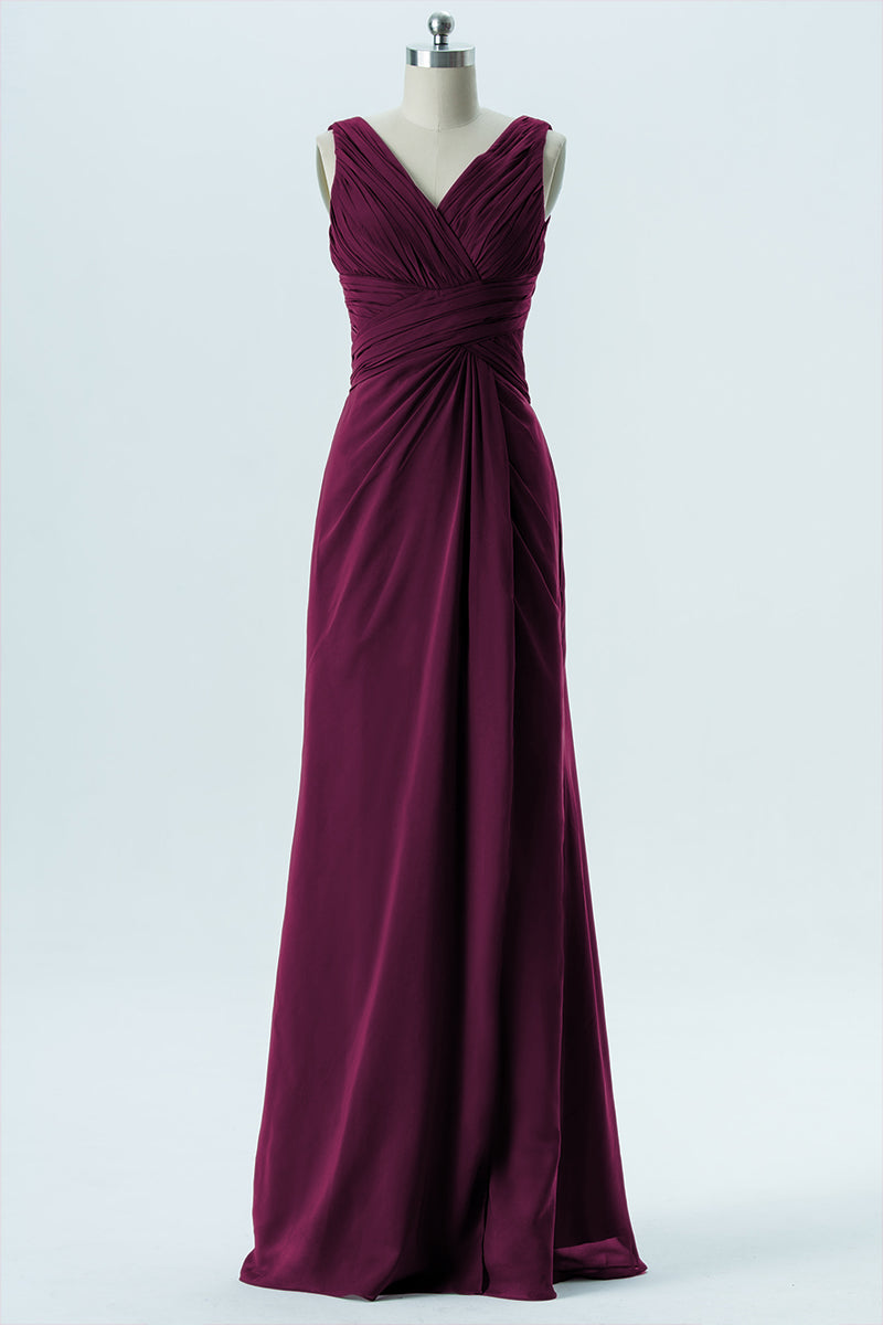 Chiffon Column V-Neck Sleeveless Bridesmaid Dress-B13650