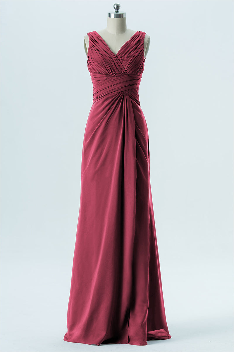 Chiffon Column V-Neck Sleeveless Bridesmaid Dress-B13650