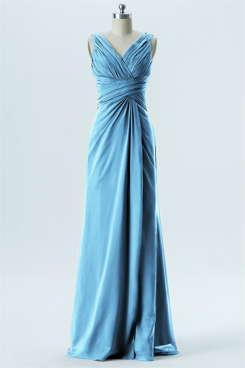 Chiffon Column V-Neck Sleeveless Bridesmaid Dress-B13650