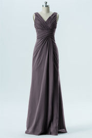 Chiffon Column V-Neck Sleeveless Bridesmaid Dress-B13650