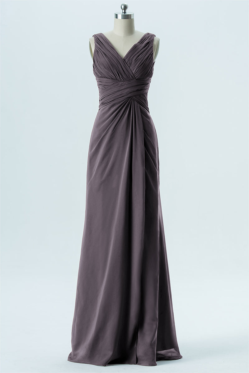 Chiffon Column V-Neck Sleeveless Bridesmaid Dress-B13650