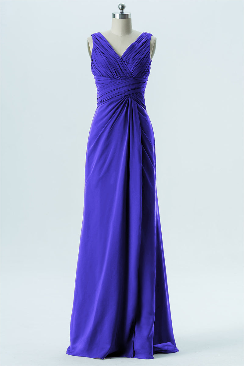 Chiffon Column V-Neck Sleeveless Bridesmaid Dress-B13650
