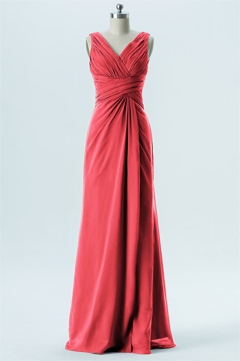 Chiffon Column V-Neck Sleeveless Bridesmaid Dress-B13650