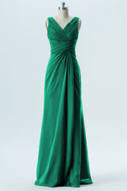 Chiffon Column V-Neck Sleeveless Bridesmaid Dress-B13650