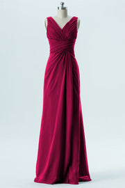 Chiffon Column V-Neck Sleeveless Bridesmaid Dress-B13650