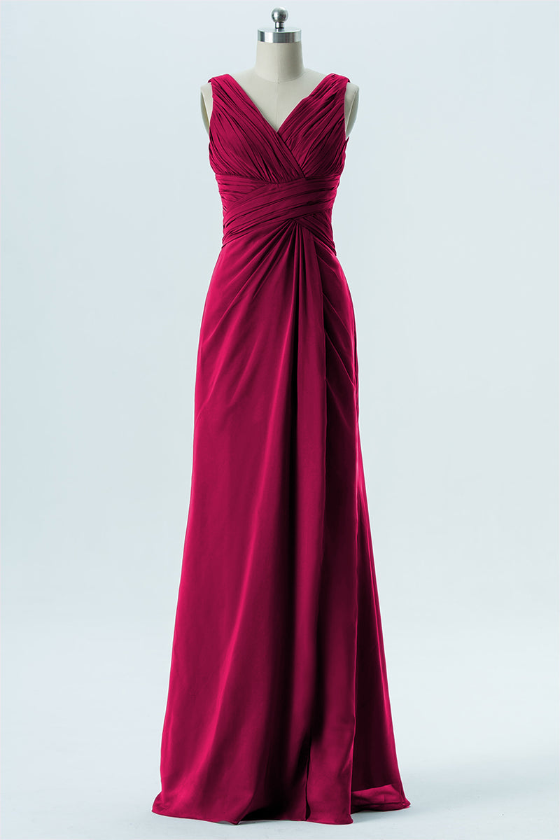 Chiffon Column V-Neck Sleeveless Bridesmaid Dress-B13650