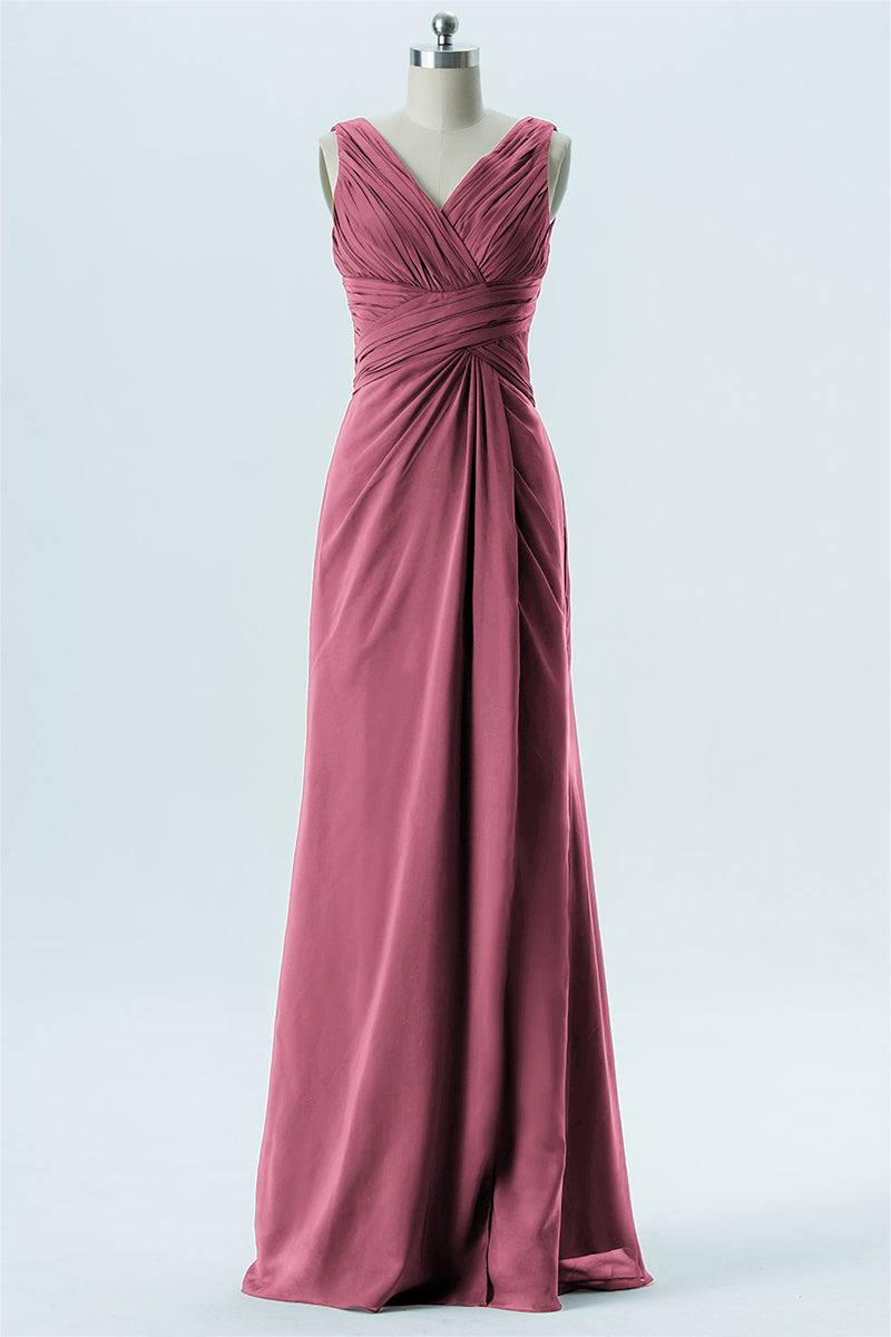 Chiffon Column V-Neck Sleeveless Bridesmaid Dress-B13650