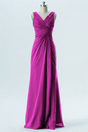Chiffon Column V-Neck Sleeveless Bridesmaid Dress-B13650